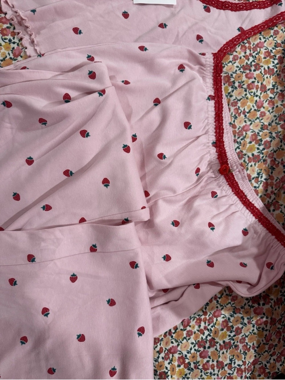 T.J.Maxx Pink Strawberry-Print Women's Sleep Pajama Set XL - Picture 3 of 5